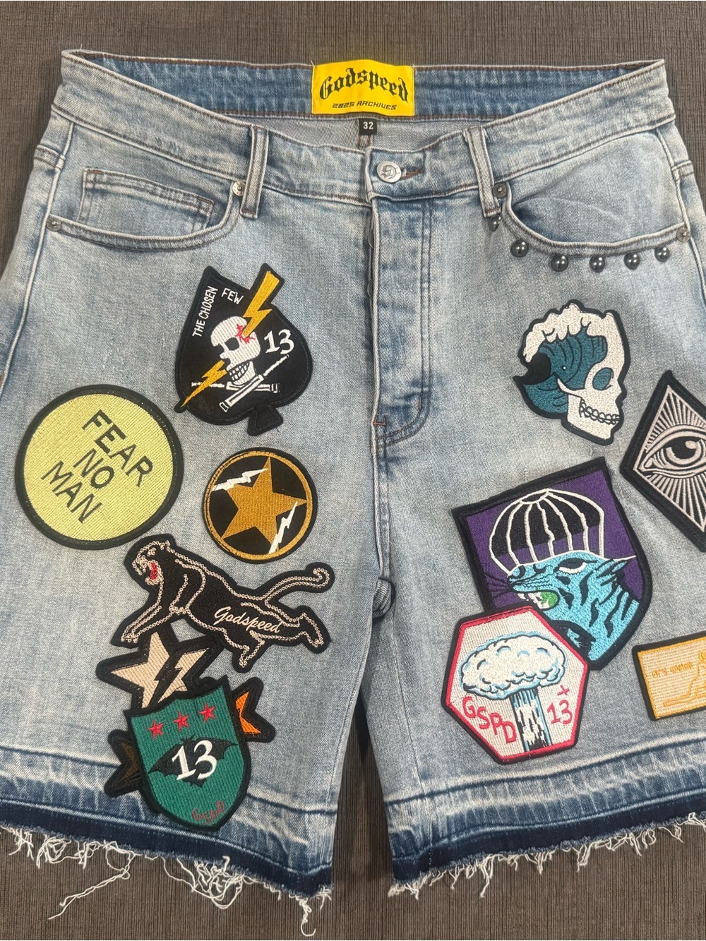 SOLD Godspeed Light Blue Patchwork Jean Shorts - Men